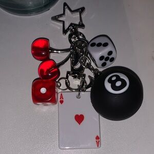 Dice, card, cherries and eight ball purse/bag charm Keychain